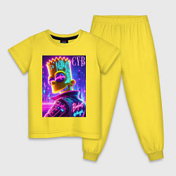Пижама хлопковая детская Cyber Bart - neon glow, цвет: желтый