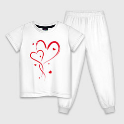 Пижама хлопковая детская Пересекающиеся красные сердца, цвет: белый