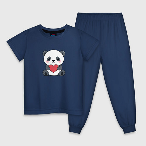 Детская пижама Панда с красным сердечком / Тёмно-синий – фото 1