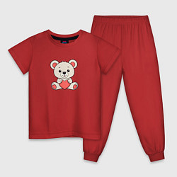 Пижама хлопковая детская Маленький мишка с сердечком, цвет: красный