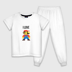 Пижама хлопковая детская Super mario bros - i love mario, цвет: белый