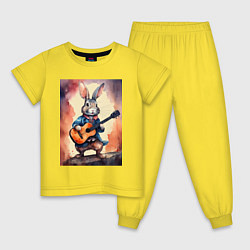 Пижама хлопковая детская Милый романтичный кролик c гитарой, цвет: желтый