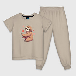 Пижама хлопковая детская Мальчик ленивец, цвет: миндальный