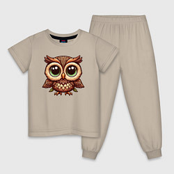 Пижама хлопковая детская Милая лесная сова, цвет: миндальный