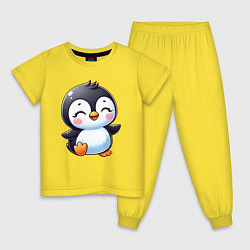Пижама хлопковая детская Маленький радостный пингвинчик, цвет: желтый