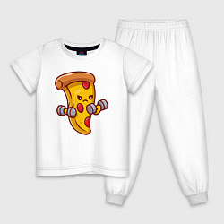 Пижама хлопковая детская Пицца на спорте, цвет: белый