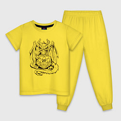 Пижама хлопковая детская Дракончик обнимает игральную кость, цвет: желтый