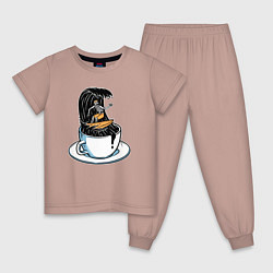 Пижама хлопковая детская Кофейный серфер, цвет: пыльно-розовый