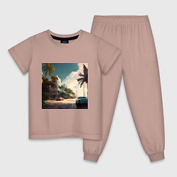 Пижама хлопковая детская Солнечный Майами, цвет: пыльно-розовый