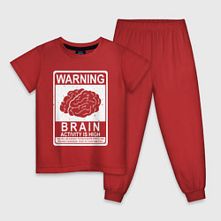 Пижама хлопковая детская Warning - high brain activity, цвет: красный