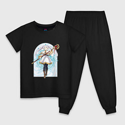 Пижама хлопковая детская Фрирен с посохом, цвет: черный