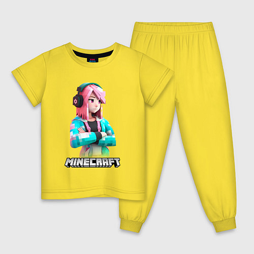 Детская пижама Minecraft девушка с розовыми волосами / Желтый – фото 1