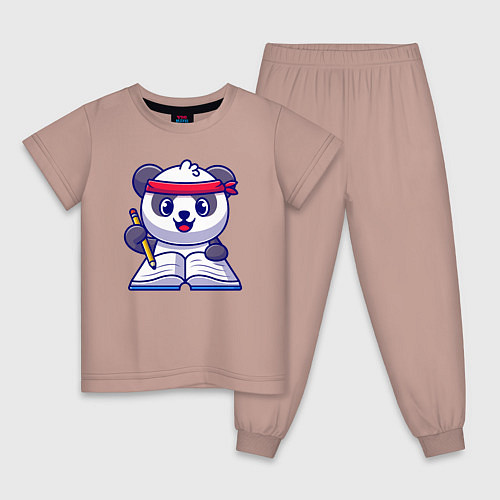 Детская пижама Панда ученик / Пыльно-розовый – фото 1