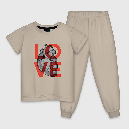Детская пижама Love с сердцем / Миндальный – фото 1