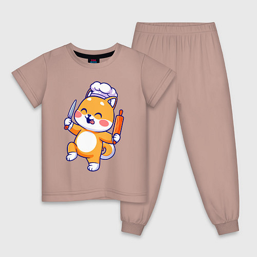 Детская пижама Котенок повар / Пыльно-розовый – фото 1