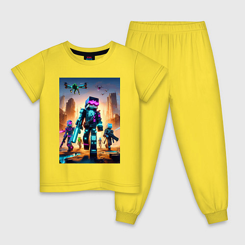 Детская пижама Minecraft - cyberpunk ai art fantasy / Желтый – фото 1