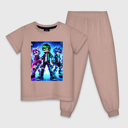 Детская пижама Детский киберпанк - аниме / Пыльно-розовый – фото 1