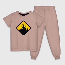 Пижама хлопковая детская Знаки опасности - болотные монстры, цвет: пыльно-розовый
