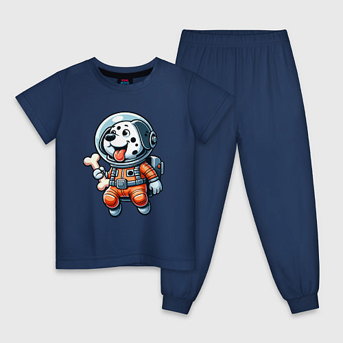 Детская пижама Dalmatian cosmonaut puppy with a bone / Тёмно-синий – фото 1