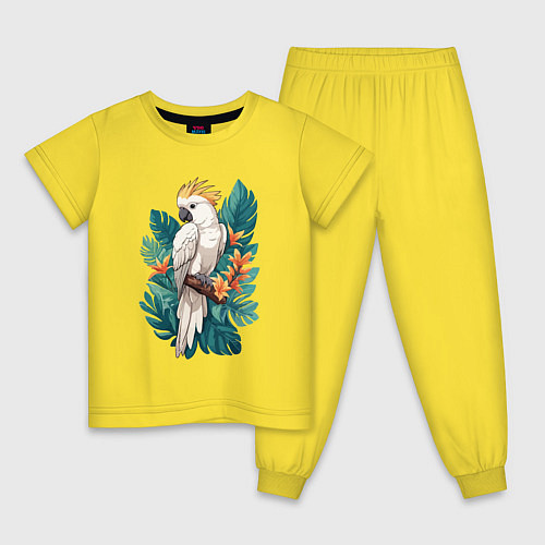 Детская пижама Попугай какаду и тропические листья / Желтый – фото 1