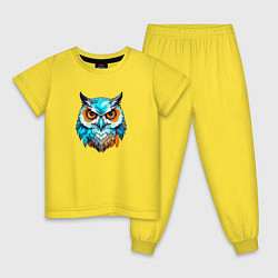 Пижама хлопковая детская Яркая птица сова, цвет: желтый