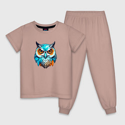 Пижама хлопковая детская Яркая птица сова, цвет: пыльно-розовый