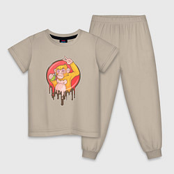 Пижама хлопковая детская Обезьяна с гранатой, цвет: миндальный