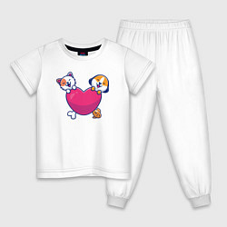 Пижама хлопковая детская Котик и пёсик, цвет: белый