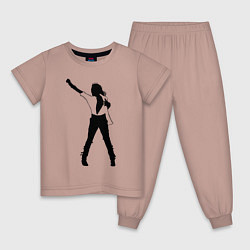 Пижама хлопковая детская Черный силуэт кричащего Джексона, цвет: пыльно-розовый
