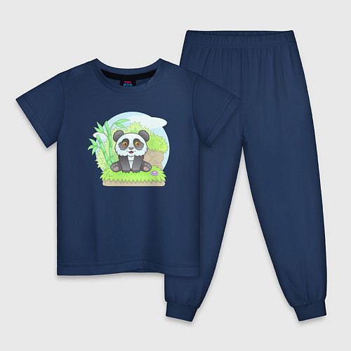 Детская пижама Забавная панда / Тёмно-синий – фото 1