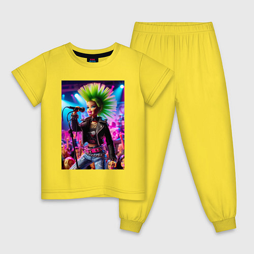 Детская пижама Барби панк певица - нейросеть / Желтый – фото 1
