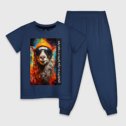 Пижама хлопковая детская Лама хиппи: жить гореть и не угаснуть, жить а не с, цвет: тёмно-синий