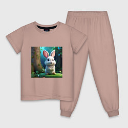 Пижама хлопковая детская Зайчик на поляне, цвет: пыльно-розовый