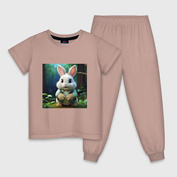 Пижама хлопковая детская Зайчик в одежде, цвет: пыльно-розовый