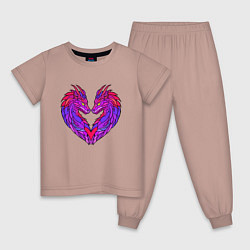 Пижама хлопковая детская Драконы и сердце, цвет: пыльно-розовый