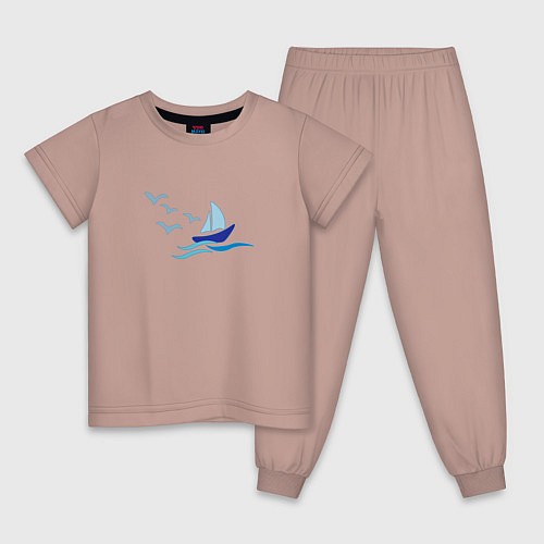 Детская пижама Яхта в море с парусами / Пыльно-розовый – фото 1