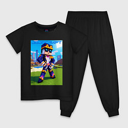 Пижама хлопковая детская Jotaro Kujo and Minecraft - collaboration, цвет: черный