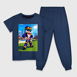 Пижама хлопковая детская Jotaro Kujo and Minecraft - collaboration, цвет: тёмно-синий