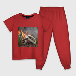 Пижама хлопковая детская Ёжик в огне, цвет: красный