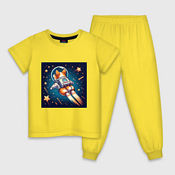 Пижама хлопковая детская Реактивный корги в космосе, цвет: желтый