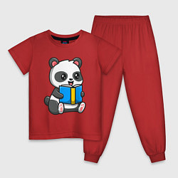 Пижама хлопковая детская Панда читает, цвет: красный