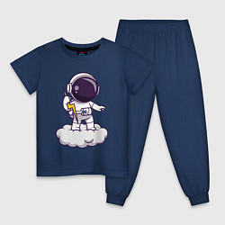 Пижама хлопковая детская Космонавт с молнией, цвет: тёмно-синий
