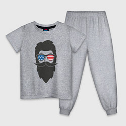 Пижама хлопковая детская Американец с усами и бородой, цвет: меланж