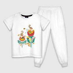 Пижама хлопковая детская Милые гномы в цветах, цвет: белый