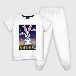 Пижама хлопковая детская Ушастик и яички, цвет: белый
