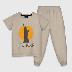 Пижама хлопковая детская Город Нью-Йорк, цвет: миндальный