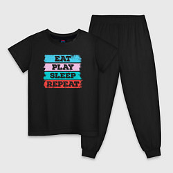 Пижама хлопковая детская Eat play sleep repeat, цвет: черный