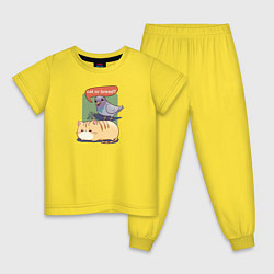 Пижама хлопковая детская Кот-хлеб и голубь, цвет: желтый