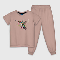 Пижама хлопковая детская Колибри на цветке, цвет: пыльно-розовый