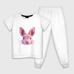 Пижама хлопковая детская Розовый заяц - портрет кролика, цвет: белый